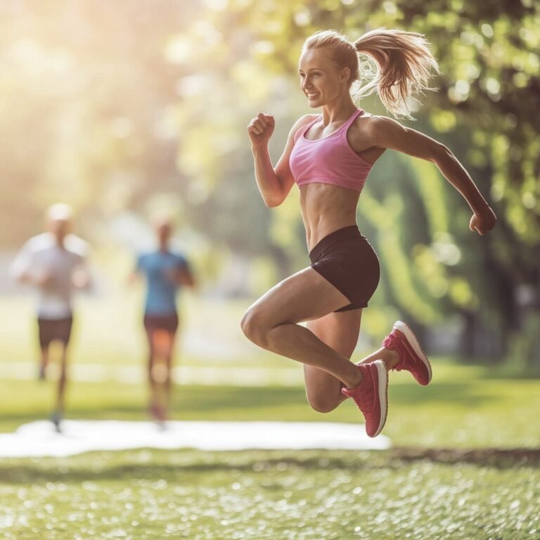 Energetic woman jumping mid-run – Workout Fuel from a Trusted Supplement Brand