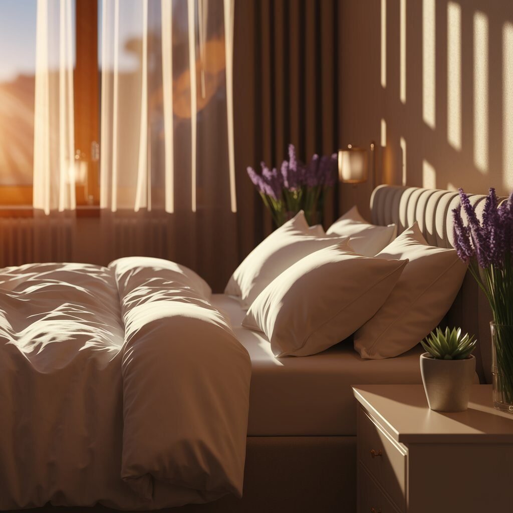Serene bedroom at sunrise with lavender – Trusted Supplement Brand for sleep support