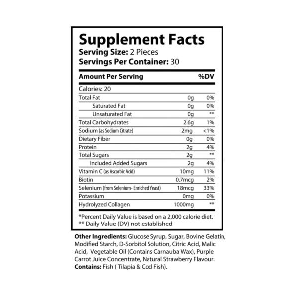 Supplement facts label for Zestifica Zestifica Collagen Gummies (60 Gummies)