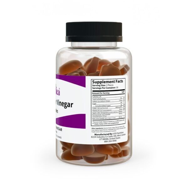 Side view of Zestifica Zestifica Apple Cider Vinegar Gummies (60 Gummies) packaging and product highlights