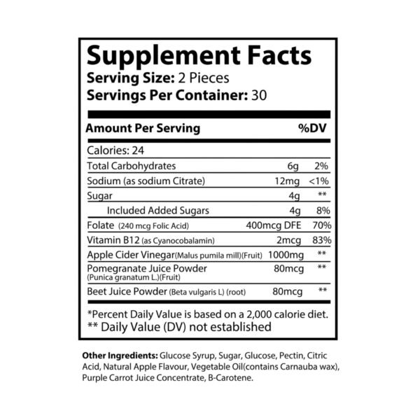Supplement facts label for Zestifica Zestifica Apple Cider Vinegar Gummies (60 Gummies)