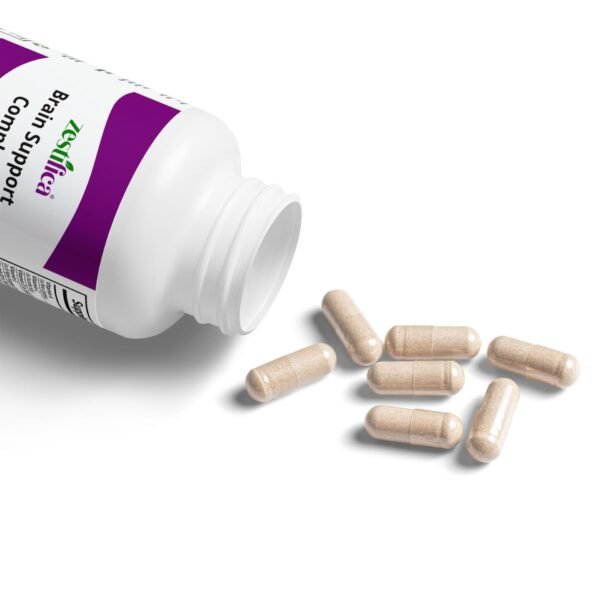 Capsules spilled out of Zestifica Brain Support Complex Supplement (60 Capsules) supplement