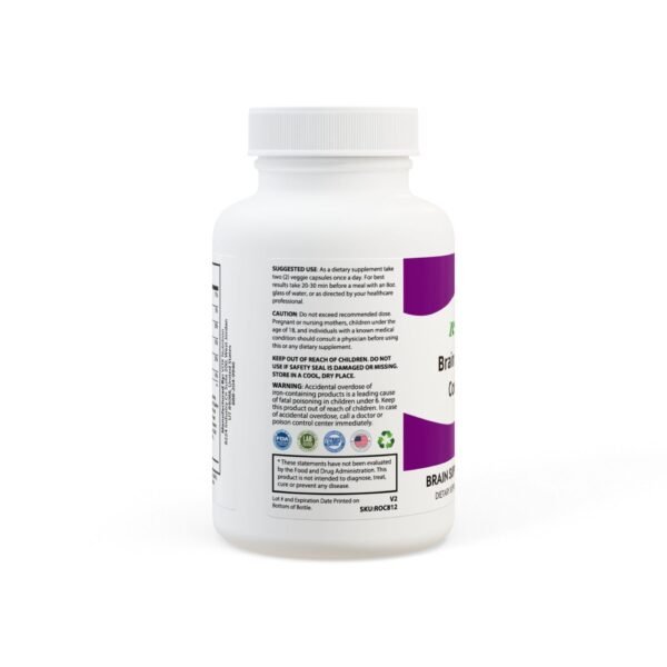 Side view of Zestifica Brain Support Complex Supplement (60 Capsules) packaging and product highlights