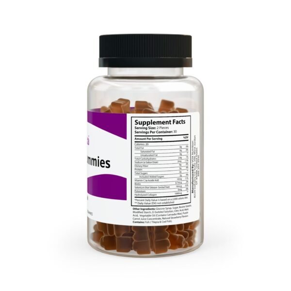 Side view of Zestifica Zestifica Collagen Gummies (60 Gummies) packaging and product highlights