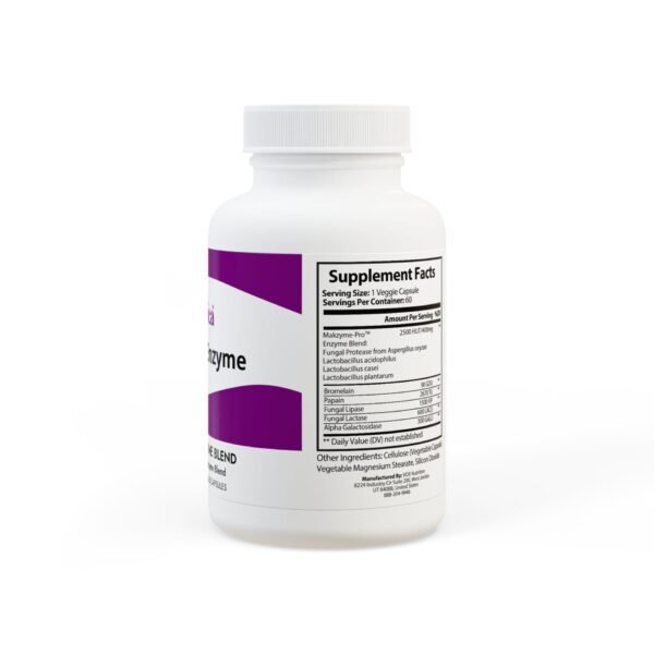 Side view of Zestifica Digestive Enzyme Blend Supplement (60 Capsules) packaging and product highlights
