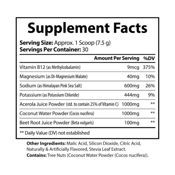 Supplement facts label for Zestifica Zestifica ION + Select Electrolyte Supplement (225g, 7.9oz)