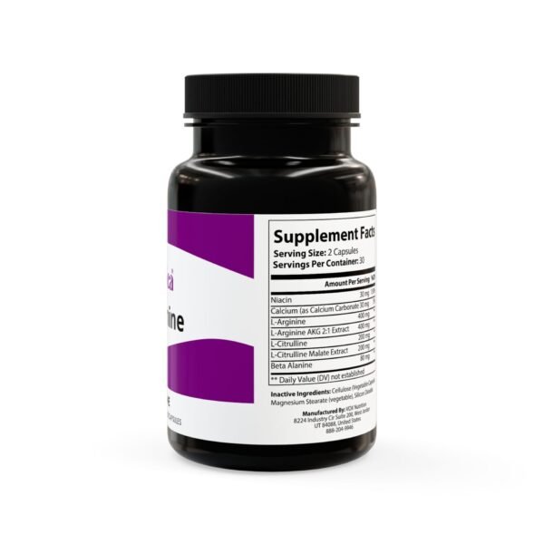 Side view of Zestifica Zestifica L-Arginine Supplement (60 Capsules) packaging and product highlights