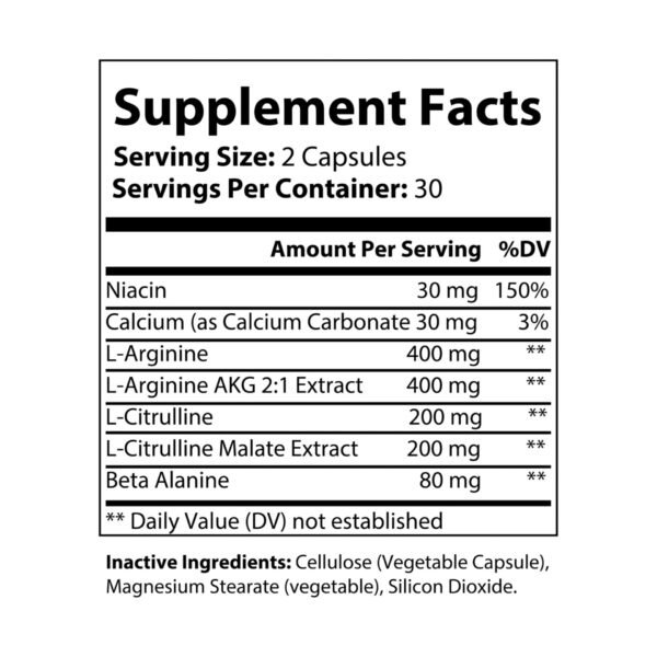 Supplement facts label for Zestifica L-Arginine Supplement (60 Capsules)