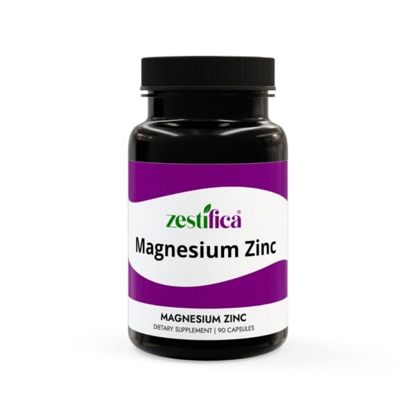 Front view of Zestifica Magnesium Zinc Supplement (90 Capsules) bottle