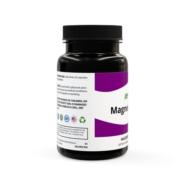 Side view of Zestifica Magnesium Zinc Supplement (90 Capsules) packaging