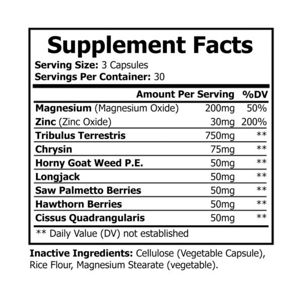 Supplement facts label for Zestifica Magnesium Zinc Supplement (90 Capsules)