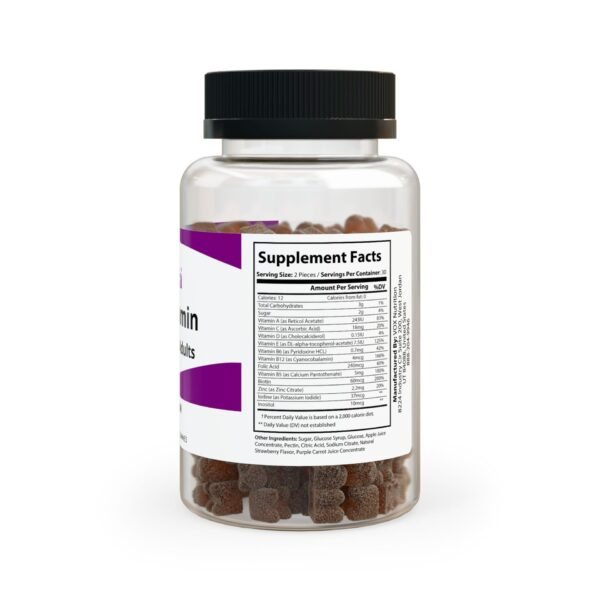 Side view of Zestifica Zestifica Multivitamin Gummies for Adults (60 Gummies) packaging and product highlights