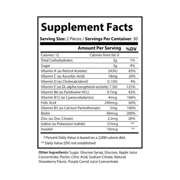 Supplement facts label for Zestifica Zestifica Multivitamin Gummies for Adults (60 Gummies)