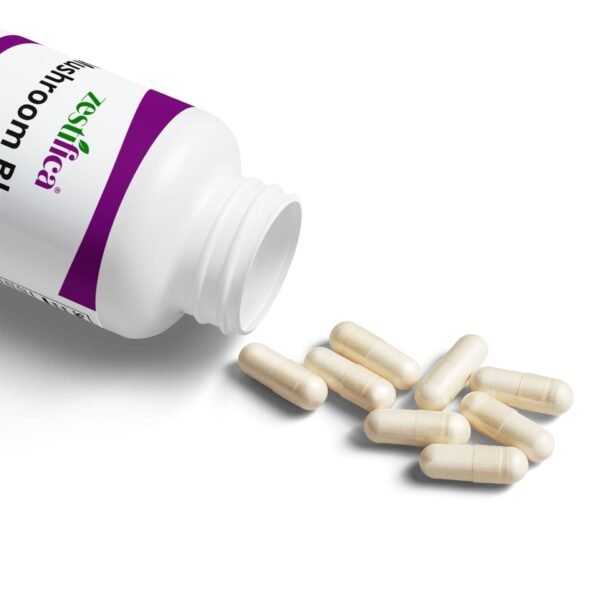 Zestifica Mushroom Blend Supplement (60 Capsules) supplement Spilled Out from Bottle