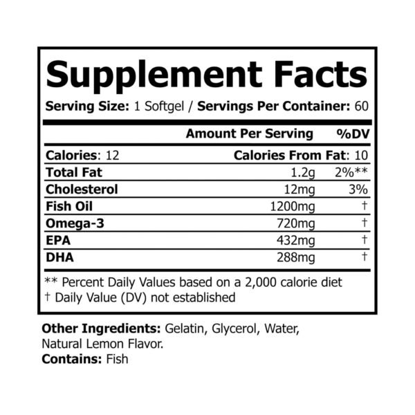 Supplement facts label for Zestifica Zestifica Omega 3 Fish Oil Supplement (60 Softgels)