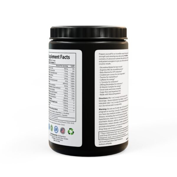 Complete back view of Zestifica Zestifica Pre-Workout Supplement, Watermelon (300g, 10.58oz) bottle