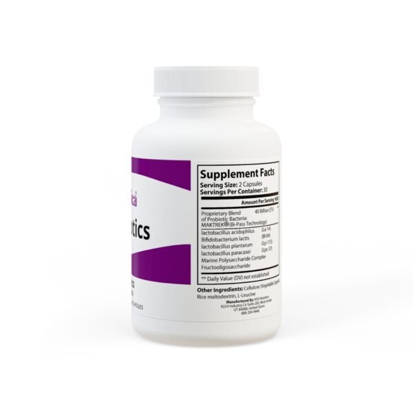 Side view of Zestifica Probiotics Supplement (60 Capsules) packaging and product highlights