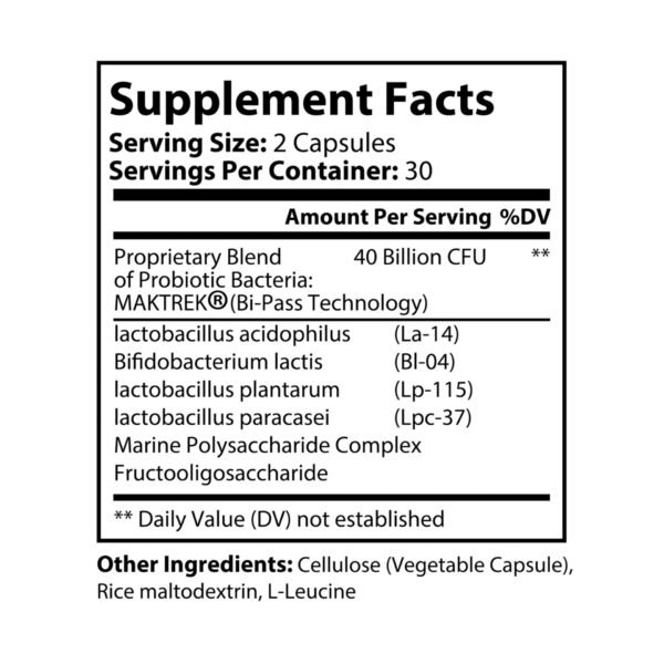 Supplement facts label for Zestifica Probiotics Supplement (60 Capsules)