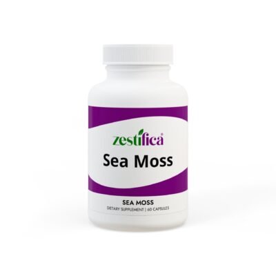 Front view of Zestifica Sea Moss Supplement (60 Capsules) bottle
