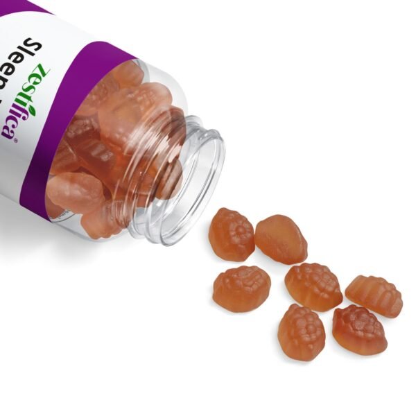 Gummies spilled out from Zestifica Sleep Well Gummies (60 Gummies) supplement