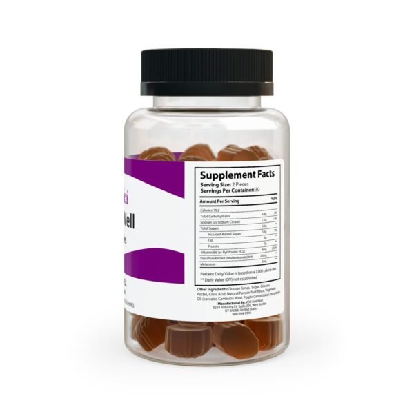 Side view of Zestifica Zestifica Sleep Well Gummies (60 Gummies) packaging and product highlights