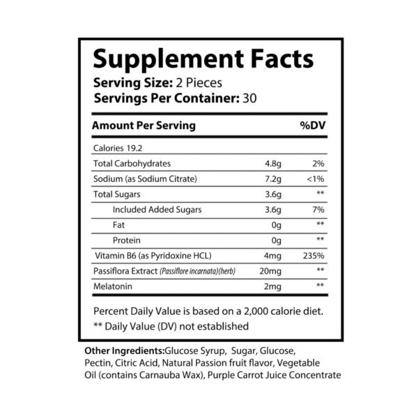 Supplement facts label for Zestifica Zestifica Sleep Well Gummies (60 Gummies)