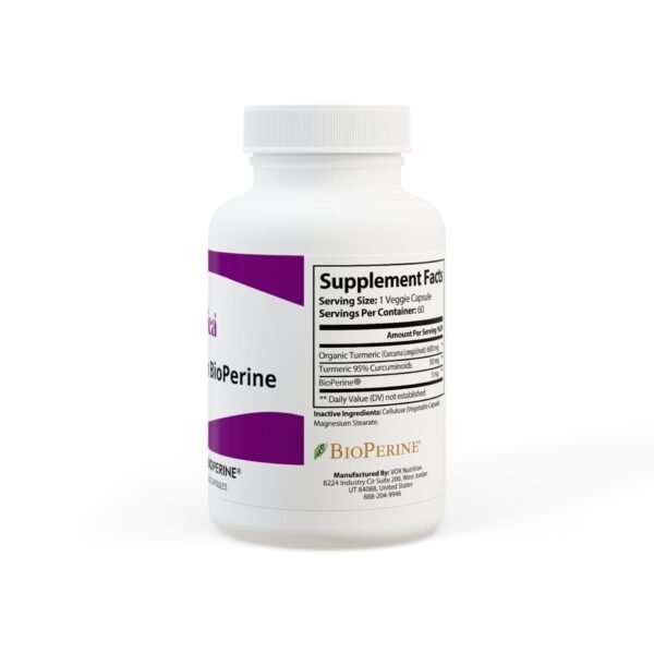 Side view of Zestifica Turmeric with BioPerine® Supplement (60 Capsules) packaging and product highlights