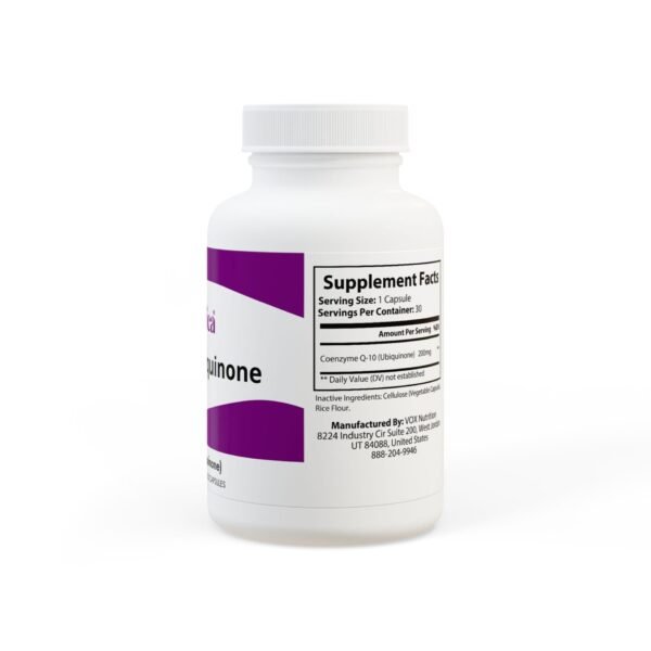 Side view showcasing product highlights for Zestifica CoQ10 (Ubiquinone) Supplement (30 Capsules)